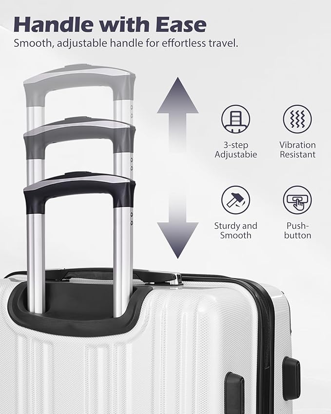 Coolife Luggage Expandable(only 28") Suitcase PC+ABS Spinner 20in 24in 28in Carry on (white grid new, 5 piece set)