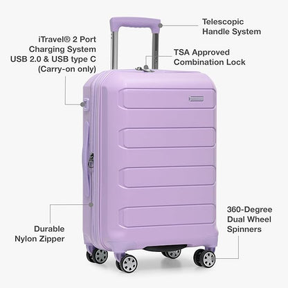Traveler's Choice Pagosa Indestructible Hardshell Expandable Spinner Luggage, Lavender, 30-Inch Large