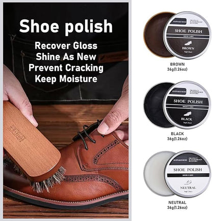 12Pcs Shoe Polish Kit, Horsehair Brush Shoe Shine Kit For men, Shoes Boots Care Brushes Polish Kit