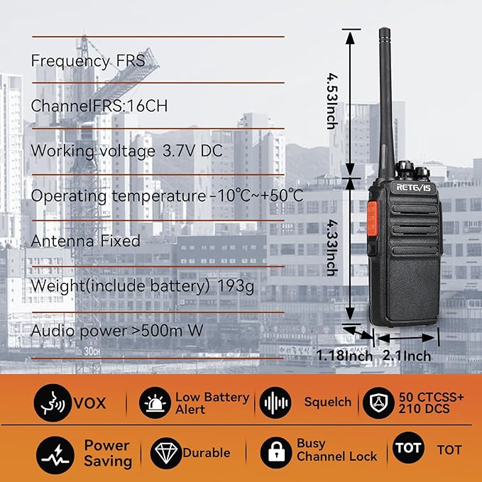 Retevis H-777S Walkie Talkies Long Range,Heavy Duty Portable FRS Two-Way Radios, Hands Free,Safe Call,Rugged Commercial 2 Way Radios with Gang Charger,for Warehouse, Churches,Jobsite(6 Pack)