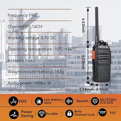 Retevis H-777S Walkie Talkies Long Range,Heavy Duty Portable FRS Two-Way Radios, Hands Free,Safe Call,Rugged Commercial 2 Way Radios with Gang Charger,for Warehouse, Churches,Jobsite(6 Pack)