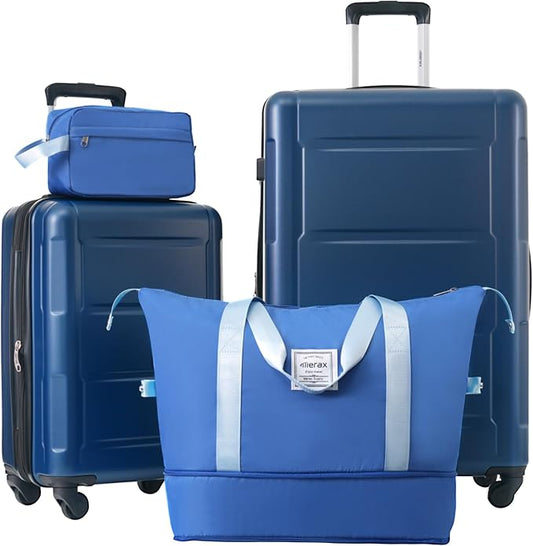 Merax Luggage Sets 4 Piece Suitcase Set, Expandable Hardside 20 IN & 28 IN Suitcase Set with Duffel Bag, Lightweight Travel Luggage with Spinner Wheels and TSA Lock(Dark Blue)