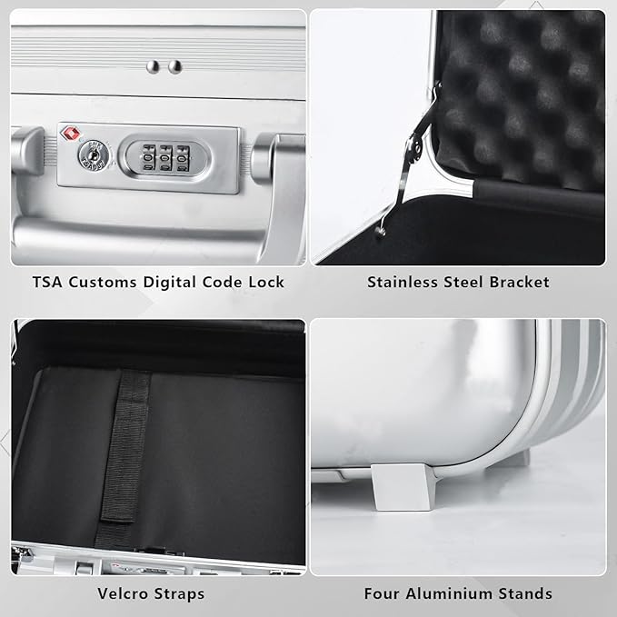 Metal Combination TSA Lock Briefcase Aluminum Brief Case Metal Toolbox Cash Case 15.6 Inch Notebook Briefcase with Removable Foam (Silver 18.1X13.8X4.5 Inch)