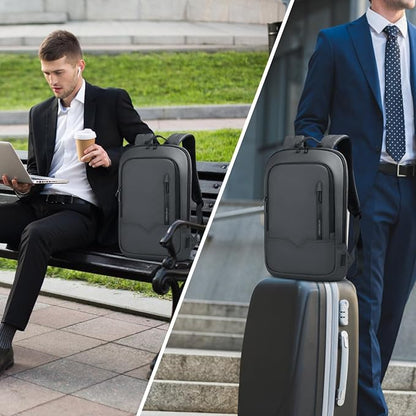 hk Backpack for Men Business Slim Backpack with USB Charger Computer Lightweight Anti-theft Travel (Dark Grey, 15.6 Inch)