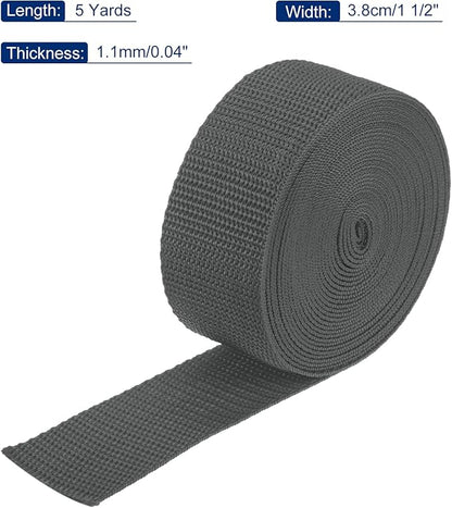 MECCANIXITY Lightweight Polypropylene Webbing Strap 1 1/2" 5 Yard Backpack Strapping Band Dark Grey for Outdoor Luggage Cargo Straps