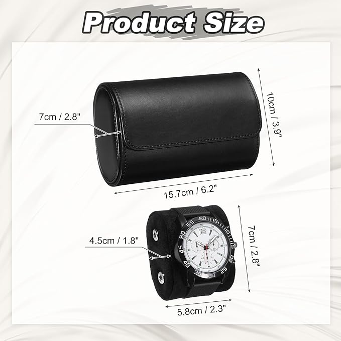 PATIKIL Watch Roll Travel Leather Case, Portable 2 Watch Roll Box with Pillow for Men Women Home Storage Display Gift Storaging Organizer, Black