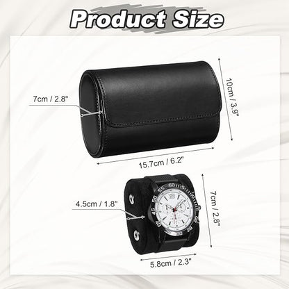 PATIKIL Watch Roll Travel Leather Case, Portable 2 Watch Roll Box with Pillow for Men Women Home Storage Display Gift Storaging Organizer, Black