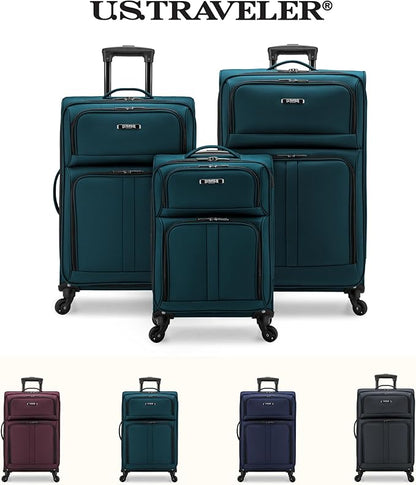 U.S. Traveler Anzio Softside Sturdy Ballistic Nylon Expandable Travel Suitcase Luggage with 4 Spinner Wheels, Teal, Checked-Medium 26-Inch