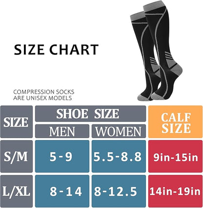 Compression Socks for Women Men Circulation Knee High 8 Pairs for Nurses, Running, Travel, Athletic