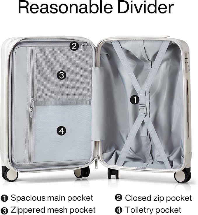 Hanke Expandable Hardshell Luggage Sets 3 piece Carry on Luggage with Wheels Suitcases Lightweight Checked Travel Luggage Rolling Large Suitcase Travel Luggage Bag Woman Men 20/24/29 Inch(Ivory White)