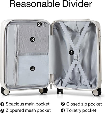 Hanke 24 Inch Expandable Checked Luggage Lightweight PC Hard Case luggage Suitcases with Wheels Travel Luggage Rolling Large Suitcase Travel Luggage Bag for Go To University.(Ivory White)