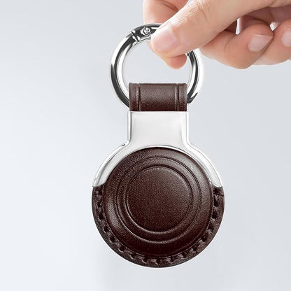 Genuine Leather for AirTag Holder Keychain for AirTag - Premium Handmade Protective Case Cover Accessories with Key Ring, Secure Hidden Design, All-in-One Package, Brown