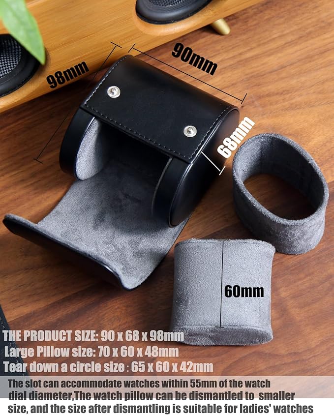 Watch Roll Travel Case for Men and Women with Suede Lining Watch Display Box Single Watch Storage and Organizer (Black)