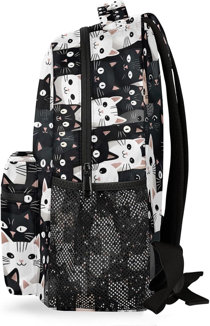Black White Cat Backpack for Women Men Kids 16 Inch Laptop Backpack Lightweight Travel Backpack Purse Casual Daypack School Backpacks for Girls Boys