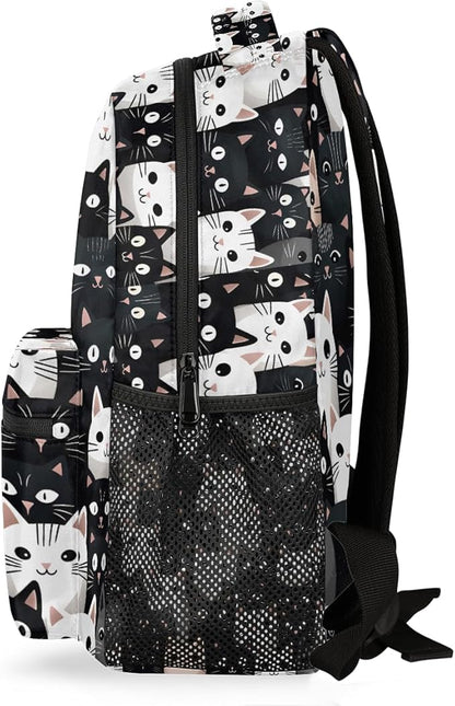 Black White Cat Backpack for Women Men Kids 16 Inch Laptop Backpack Lightweight Travel Backpack Purse Casual Daypack School Backpacks for Girls Boys