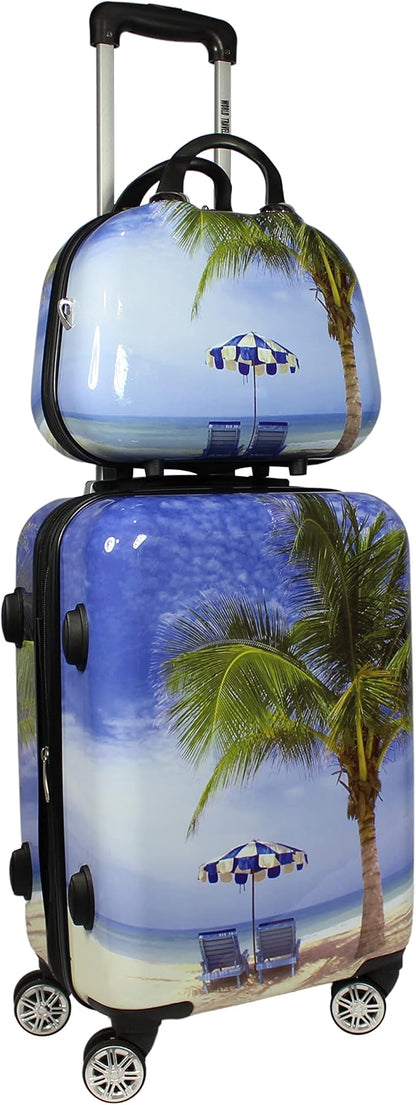 World Traveler VentureX Airline Approved 2-Piece Carry-On Luggage Set – Lightweight Hardside Polycarbonate Suitcase with Spinner Wheels - Palm Tree