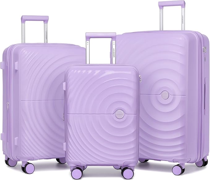 LARVENDER Luggage Sets, Suitcase Set 3 Piece Expandable Luggage PP Lightweight Large Suitcases with Wheels for Women (28/24/20inch,Lavender)