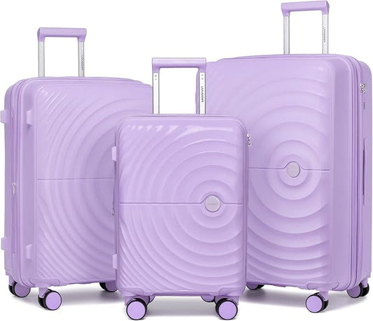 LARVENDER Luggage Sets, Suitcase Set 3 Piece Expandable Luggage PP Lightweight Large Suitcases with Wheels for Women (28/24/20inch,Lavender)