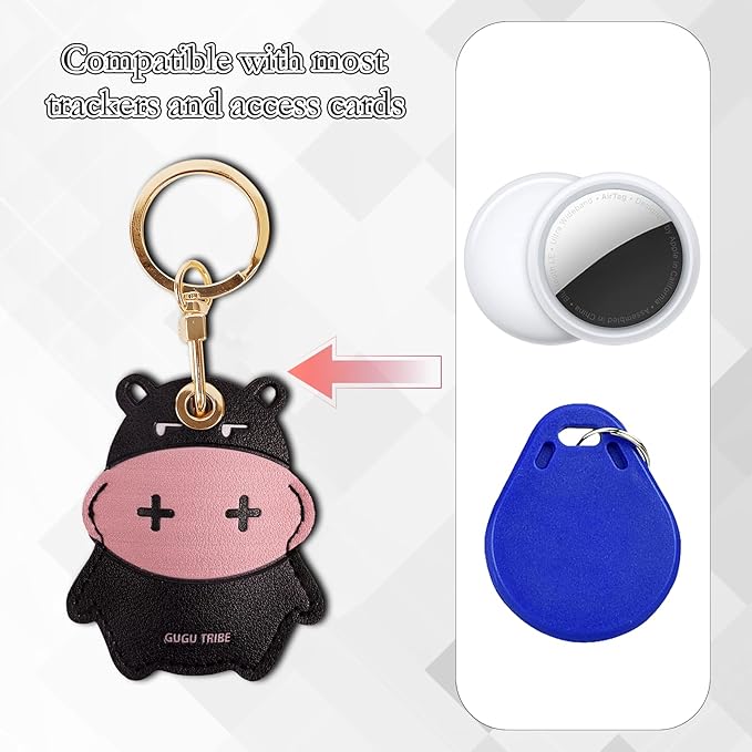 Leather Keychain Case Holder Compatible with Apple AirTag, GPS Airtag Keychain Finder Tracker with Key Ring, Anti-Scratch Protective Air Tag Cover