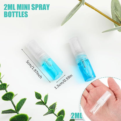 Zhehao 100 Pcs Mini Spray Bottles 2 ml Clear Glass Perfume Bottles Refillable Fine Mist Perfume Atomizer Portable Empty Sample Containers for Cleaning, Essential Oils, Travel (Clear Cap)