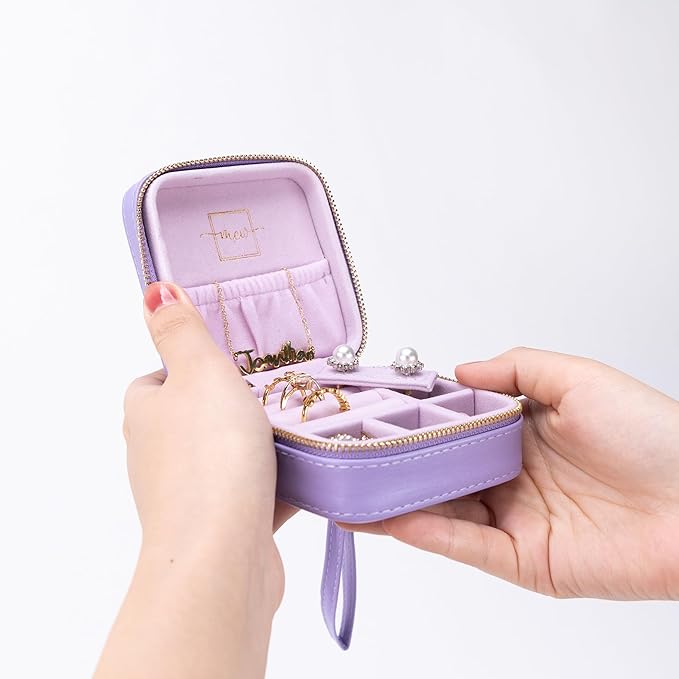 Angelina's Palace Personalized Jewelry Case with Name Engraved,Custom Leather Travel Jewelry Organizer Box for Rings,Earrings,Necklaces,Birthday Bridesmaid Gift For Women