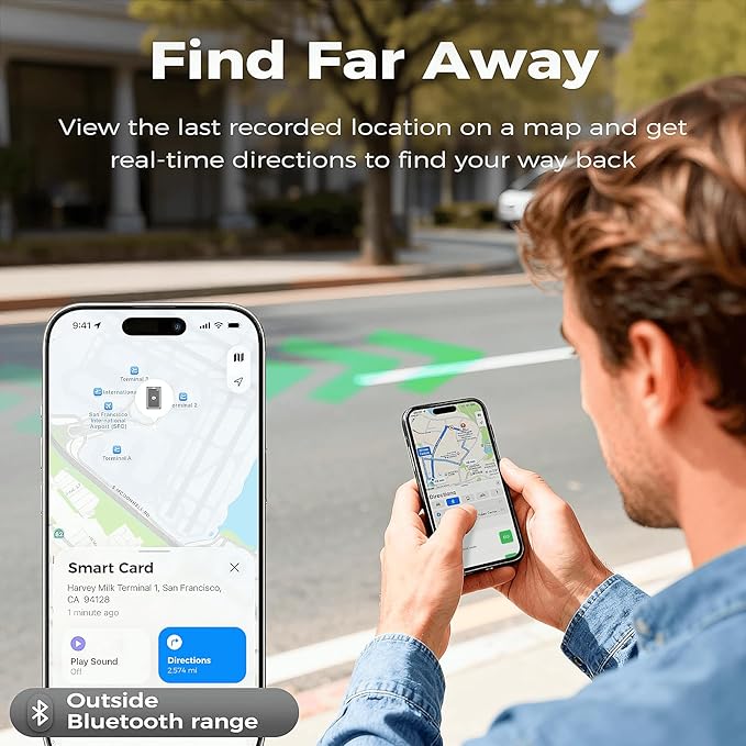 Wallet Tracker Card for Apple Find My (iOS Only) - Ultra Slim Rechargeable Bluetooth Tracker, IP68 Waterproof Smart Finder & Item Locator for Keys, Wallet, Bags, Passport, Luggage Tags（1- Pack）