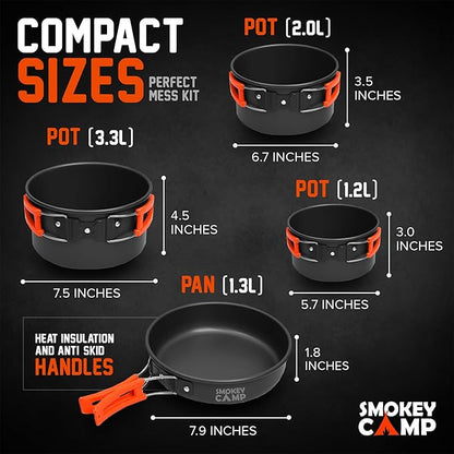 Camping Cookware Mess Kit Set with Stove - Backpacking Camping Pots and Pans Set, All in One Non-Stick Camping Cooking Set, Portable Stove, Hiking, Picnic, Outdoor & Camping Cookware Set