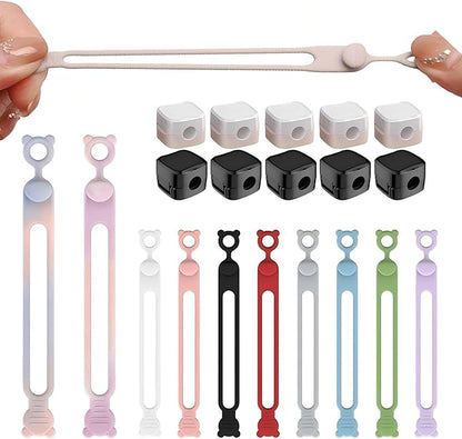 10 colors of silicone cable ties +10 data cable fixers, suitable for binding headphones, charging cables, curtains and umbrellas. It is a good gift for families, schools and offices