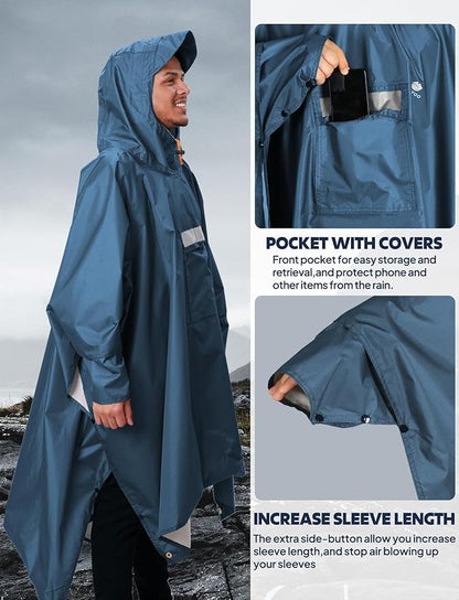 ANYOO Hooded Rain Poncho for Adults Waterproof Lightweight Rain Coat for Men Women Reusable Rain Jacket for Emergency Outdoor