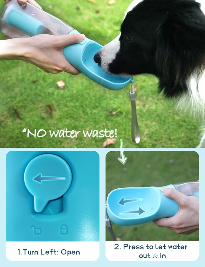 Portable Water Bottle for Small Dogs, 3 in 1 Pet Travel Bowl Dispenser with Food Treat Container & Poop Bag Holder, Summer Walking Hiking Accessories for Puppy On The Go - Pink, 10oz