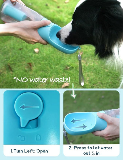 Portable Water Bottle for Dogs, 3 in 1 Pet Travel Bowl Dispenser with Food Treat Container & Poop Bag Holder, Summer Walking Hiking Accessories for Large Dog On The Go - Purple, 20oz