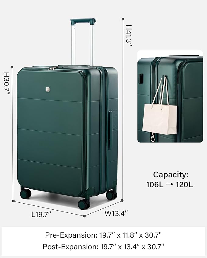 Hanke Hardside Expandable Large Checked Luggage, 28 Inch Top Opening Trunk Luggages with Spinner Wheels, All-PC Hard Shell Suitcase, Lightweight TSA Approved (Blackish Green, 120L)