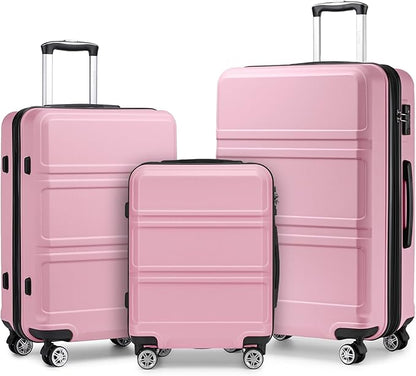 Kono 3 Piece Luggage Sets Expandable(only 28") with Spinner Wheels TSA Lock Lightweight PC+ABS Hardside Travel Rolling Suitcases 20in 24in 28in Carry on Pink