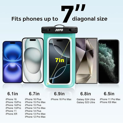 JOTO Up to 7" Universal Waterproof Phone Case for iPhone 17 Air 16 15 14 13 12 11 Plus Pro Max, IPX8 Cellphone Dry Bag XR X SE, Galaxy S23 S22 S21 S20+ S20 S10 Plus Note, Pixel -Green