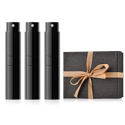 Travel Perfume Bottle Refillable for Cologne Atomizer - Stocking Stuffers for Men, Christmas Gift Set for Adult, White Elephant Gifts for Teens Girls, Thanksgiving Day, Birthday for Women 3PCS Black