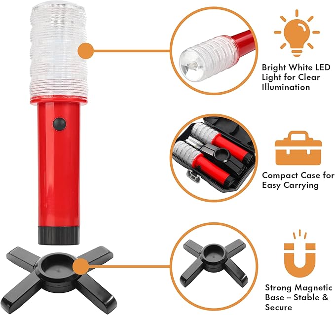 Twinkle Star Emergency Roadside Flares Kit LED Safety Strobe Road Warning Light Highway Beacon Alert Flare with Magnetic Base, Detachable Stand, Solid Storage Case (Set of 4) New