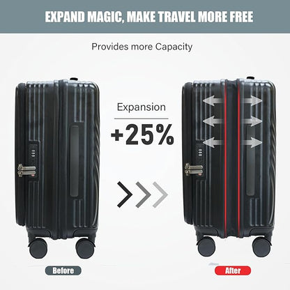 20-Inch Expandable Carry-on Luggage PC Hard Shell TSA Suitcase with Top Opening 360°Rolling Wheels Suitcase(BLACK)