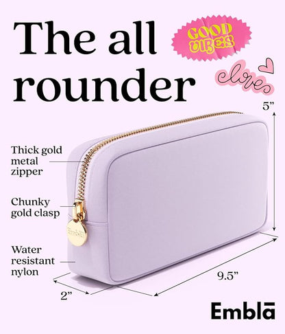 Embla Makeup Bag Travel Cosmetics Pouch and Toiletry Bag, Nylon Zipper Pouch Purse, Cute Make Up Organizer Storage Tote for Women Girls, Waterproof Travel Skincare Case, Small Makeup Bags, Lilac
