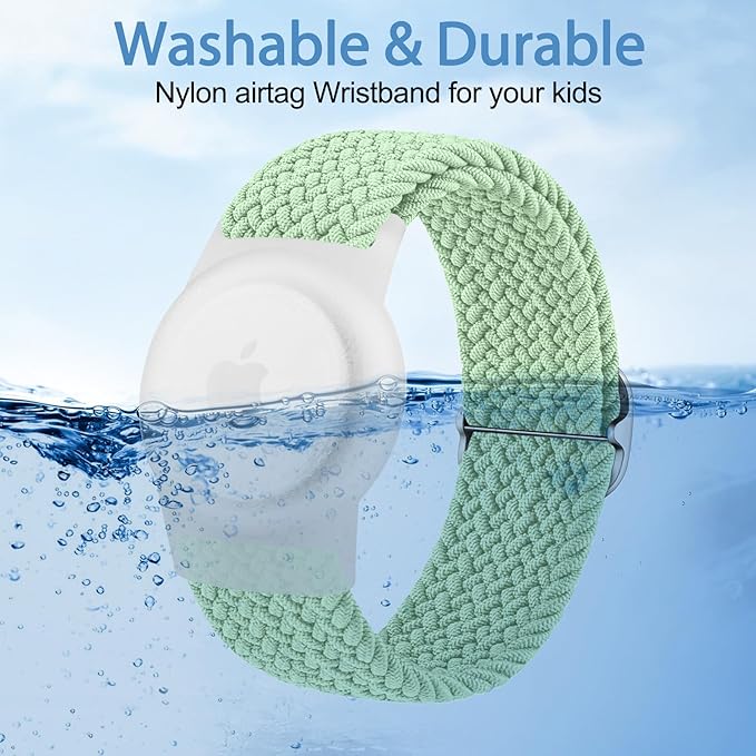 Vanjua Wristband for Apple AirTag, Protective Case Compatible with Air Tag GPS Tracker Holder with Braided Bracelet, Adjustable Anti Lost Watch Band for Toddler Child Elder (Green+Lavender)