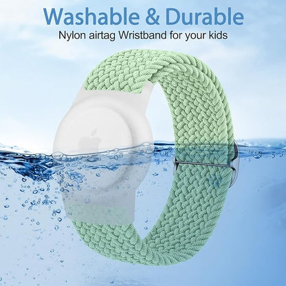 Vanjua Wristband for Apple AirTag, Protective Case Compatible with Air Tag GPS Tracker Holder with Braided Bracelet, Adjustable Anti Lost Watch Band for Toddler Child Elder (Green+Lavender)