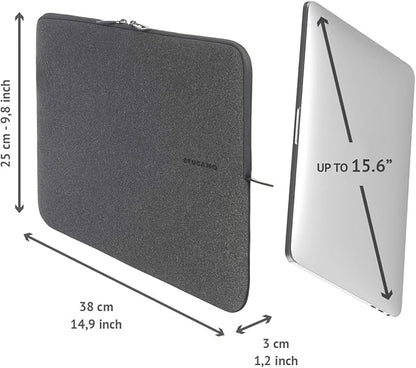 TUCANO Melange Neoprene Sleeve Comp. with MacBook Pro 16” / Laptop up to 15.6”, 4mm Thick, Anti-Slip, Anti-Scratch Grey Black