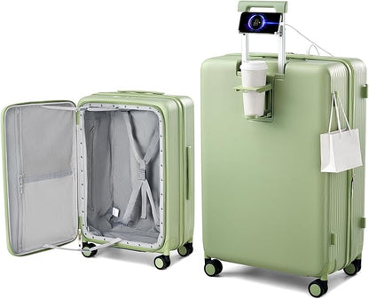 Hanke Expandable 28 Inch Luggage with Spinner Wheels Top Opening Travel Luggage Hard Shell Rolling Suitcases Large Lightweight Checked Luggage with Cup Holder(Bamboo Green)