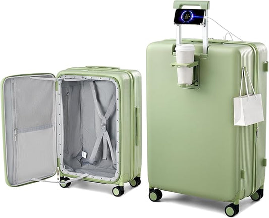 Hanke Expandable 28 Inch Luggage with Spinner Wheels Top Opening Travel Luggage Hard Shell Rolling Suitcases Large Lightweight Checked Luggage with Cup Holder(Bamboo Green)