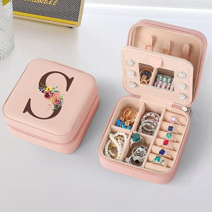 Parima Gifts for Friends Sister - Pink Jewelry Organizer with Mirror Gifts for Women Her Friends Female Birthday Gifts Initial Personalized Jewelry Box for Women - Letter S, Pink