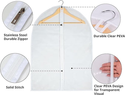 Clear Garment Bag Suit Bags for Closet Storage, Vinyl Garment Bags for Hanging Clothes, Short Hanging Bags Coat Covers for Closet with Zipper- 24'' X 32''/12 Pack