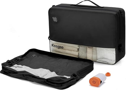 Vacuum Compression Bags for Travel with Pump Reusable for Carry-on Suitcase Backpack Home Storage, IP67 Waterproof, Wide Opening, Transparent Window (1 Large Pack + Pump Black)