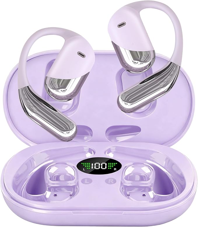 Open Ear Headphones,Over Ear Buds Clip Wireless Earbuds Bone Conduction Built-in Mic Earhook,Bluetooth 5.4 LED Display,60H Playtime Touch Control Design for Cycling,Running,Workout Fitness,office