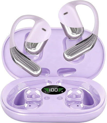Open Ear Headphones,Over Ear Buds Clip Wireless Earbuds Bone Conduction Built-in Mic Earhook,Bluetooth 5.4 LED Display,60H Playtime Touch Control Design for Cycling,Running,Workout Fitness,office