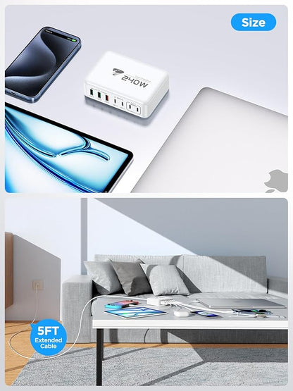 Anker 7-Port GaN USB C Charging Station - 100W Laptop USB C Fast Charger - Compact Wall Charger Adapter for MacBook Pro/Air, iPhone 16/15/14/13, Samsung S24