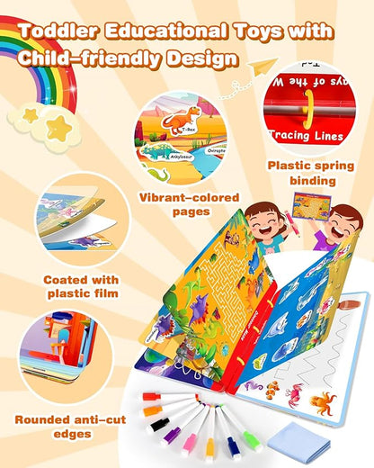 Activity Books for Kids Ages 3-5, Montessori Busy Book & Tracing Books & Jelly Stickers 3-in-1, Preschool Learning Book with 35 thems,Autism Sensory Toys, Travel Game,Christmas Birthday Gifts